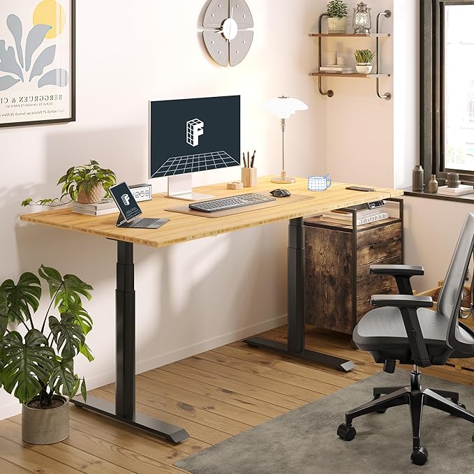 FLEXISPOT E6 Pro Oval Leg Dual Motor 3 Stages Bamboo Whole-Piece Electric Standing Desk 78x30 Inch Board Height Adjustable Electric Sit Stand Up Desk (Black Frame + Bamboo Whole-Piece Desktop)