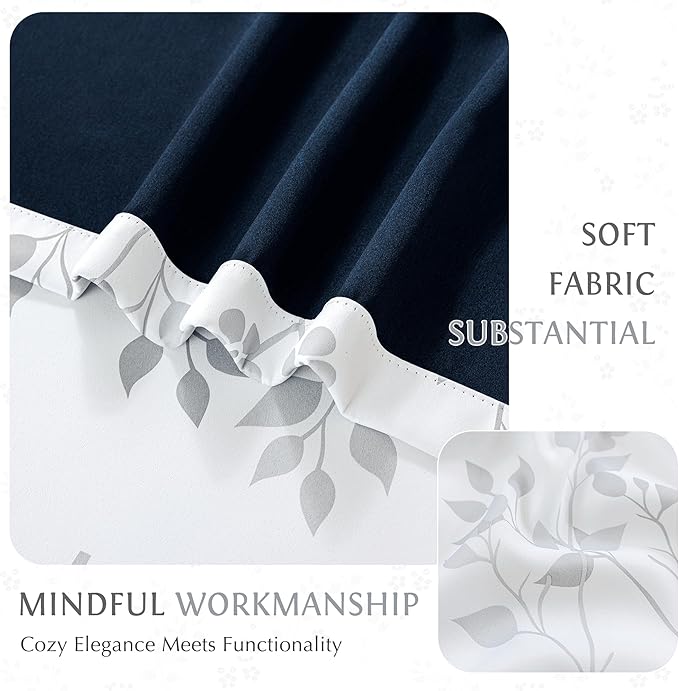 Beauoop Floral 100% Blackout Curtains 108 Inches Long 2 Panels for Bedroom Living Room Grey White Flower Patterned Room Darkening Thermal Insulated Soundproof Grommet Window Treatments Drapes, 52X108
