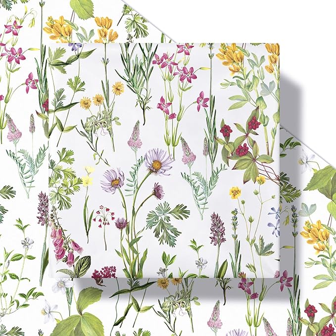 RUSPEPA 30" X 32.8' Wild Flower Wrapping Large Paper Roll for Women Girls, Jumbo Roll, Elegant Floral Design Gift Wrap Perfect for Birthday, Bridal Shower, Spring, Wedding, Mother's Day, 82 sq. ft.