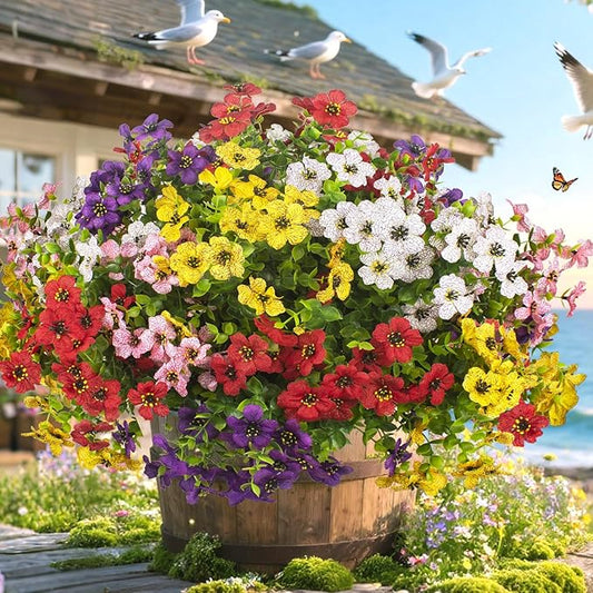 20 Bundles Artificial Flowers for Outdoors, UV Resistant Fake Plants Flowers Greenery Shrubs Plants for Decoration Outside Plants Hanging Planter Home Garden Decor