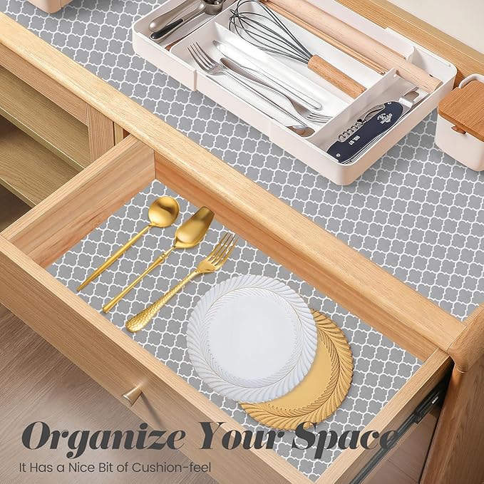Drawer Shelf Liner for Kitchen Cabinets, Non Adhesive Slip Resistant Shelf Paper Easy to Clean, Strong Grip Thickened Waterproof Washable Mats for Pantry Shelves, Cupboard, Dresser, 24 in x 30 FT