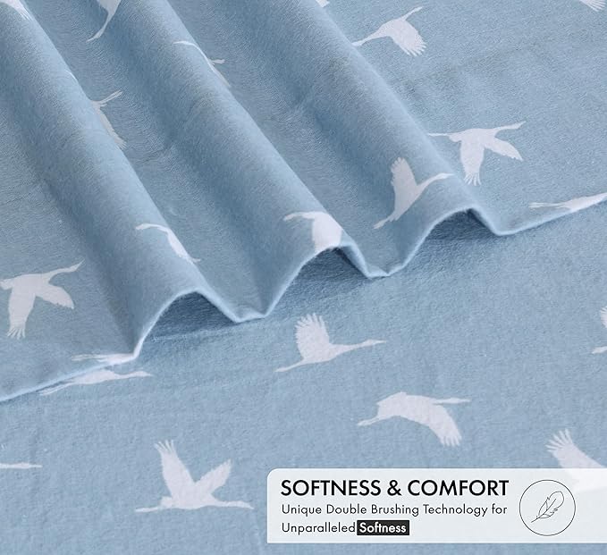 RUVANTI Flannel Sheets California King Size - 100% Cotton Brushed Cal King Bed Sheets Set - Deep Pockets 14 Inches - All Seasons Breathable & Extra Soft - Warm & Cozy, 4 Piece, We Fly