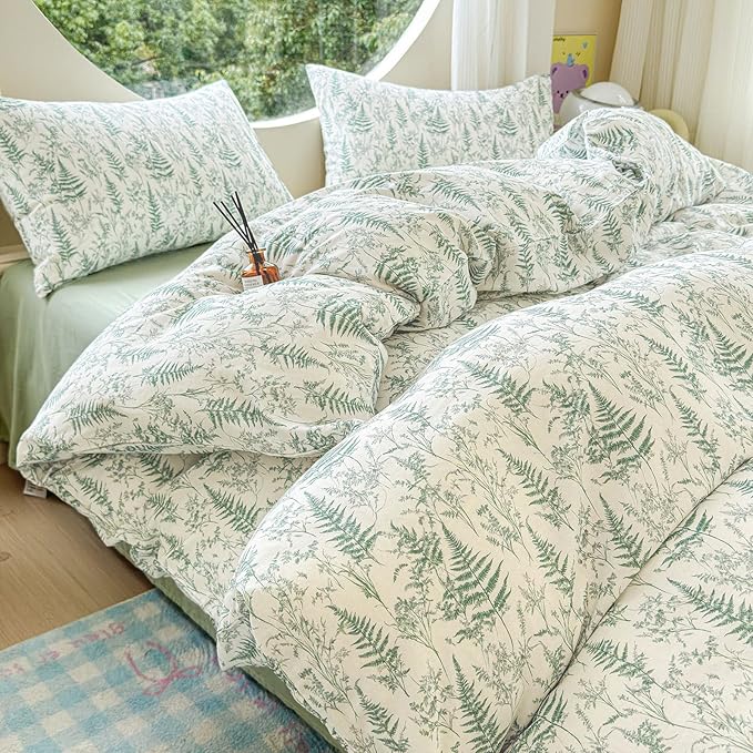 LifeTB Muslin Duvet Cover Twin XL 100% Cotton Botanical Floral Comforter Cover Ultra Soft Cottagecore Bedding Set Lightweight Linen Feel Textured Breathable Gauze Duvet Cover with 2 Pillowcases