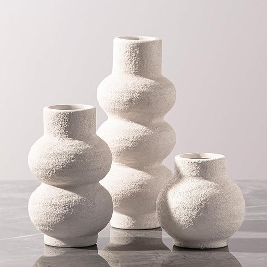 Ceramic Vase Home Table Decor - White Flower Vase Set of 3 Living Room Kitchen Decorations Farmhouse Modern Rustic Vases Decorative Centerpiece for Shelf Bedroom Office Bathroom Dining Coffee Desk
