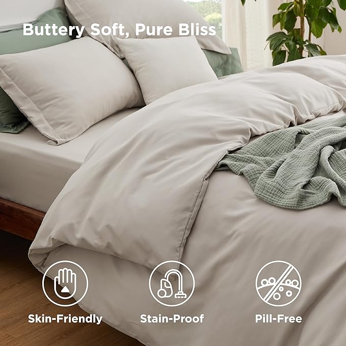 Bedsure Duvet Cover with Fitted Sheet Twin/Twin XL - Deep Pocket, Hotel Luxury Soft Double Brushed Bedding Set with Zipper Closure, 1 Duvet Cover, 1 Fitted Sheet, 1 Pillow Shams, NO Comforter, Linen