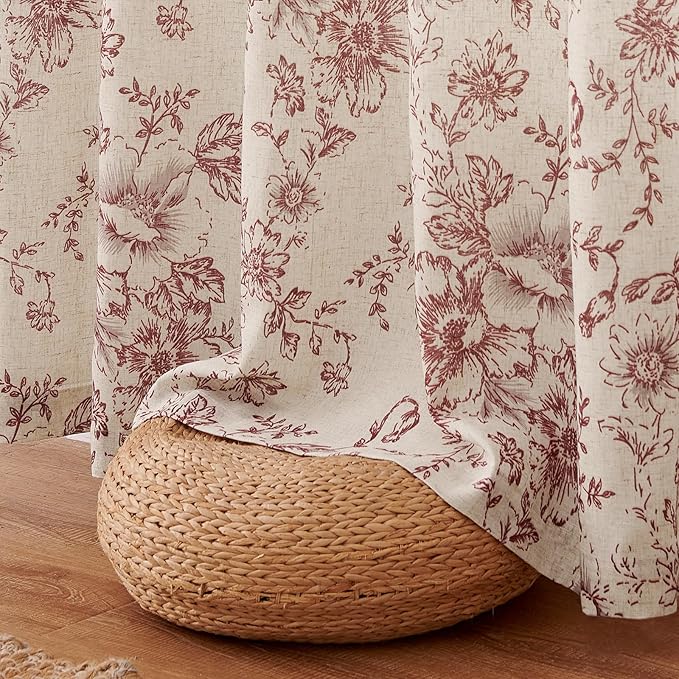 jinchan Lined Linen Blend Curtain Floral Curtains for Living Room 84 Inches Long Christmas Red Peony Flower Printed Curtain Rod Pocket Back Tab Farmhouse Patterned Drapes Curtains Set 2 Panels