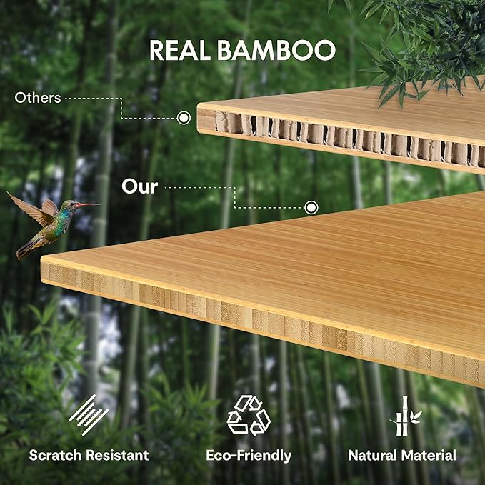 FLEXISPOT EN1 Bamboo Standing Desk, 60 x 30 Inches One-Piece Electric Adjustable Height Desk for Home Office (Black Frame + Bamboo Curved Desktop, 2 Packages)