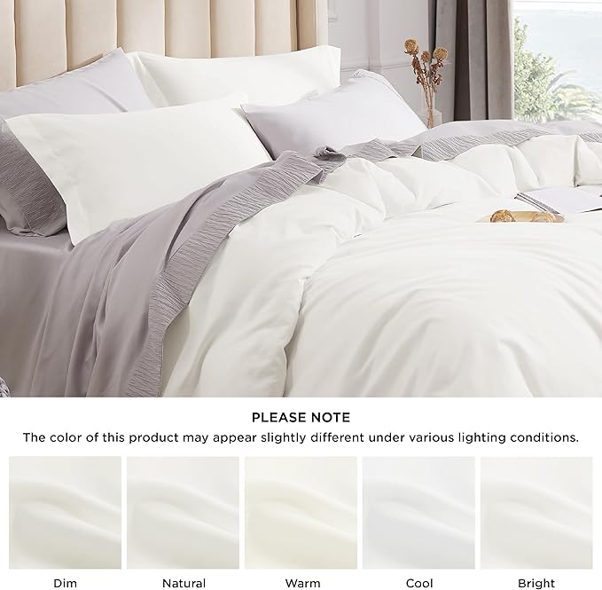 Bedsure Duvet Cover Queen Size - Soft Double Brushed Bedding Set for Kids & Adults, Zipper Closure, 3 Pieces, Includes 1 Duvet Cover (90"x90") & 2 Pillow Shams, NO Comforter, Ivory White