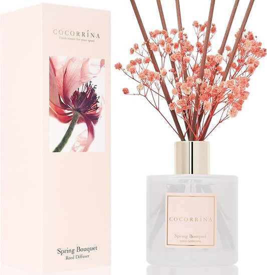 Cocorrína Reed Diffuser Sets- Spring Bouquet Scented Diffuser with Sticks Home Fragrance Reed Diffuser for Bathroom Shelf Decor