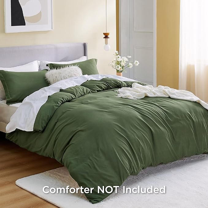 Bedsure Duvet Cover Oversized Queen Size - Soft Double Brushed Bedding Set for Kids & Adults, Zipper Closure, 3 Pieces, Includes 1 Duvet Cover (98"x98") & 2 Pillow Shams, NO Comforter, Olive Green