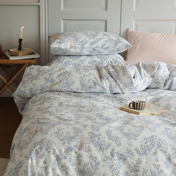 Vintage Botanical Flower Duvet Cover Full Size 3 Pieces Cotton Garden Floral Duvet Cover Boho Chic Farmhouse Bedding Set Full Cabin Country Style Floral Comforter Cover Cottagecore Flower Bedding Set