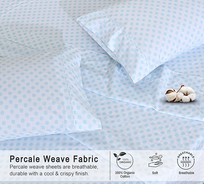 RUVANTI 100% Organic Cotton Sheets California King, Percale Weave, GOTS Certified, 4-Piece Set, Deep Pocket 13", Crisp & Breathable, Soft Durable Bedding, Sábanas Algodón Orgánico – Circle Imprint