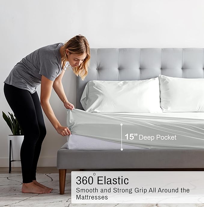 RUVANTI 100% Organic Cotton Sheets Full Size, Percale Weave, GOTS Certified, 4-Piece Set, Deep Pocket 15", Crisp & Breathable, Soft Durable Bedding, Sábanas Algodón Orgánico – Bit of Blue