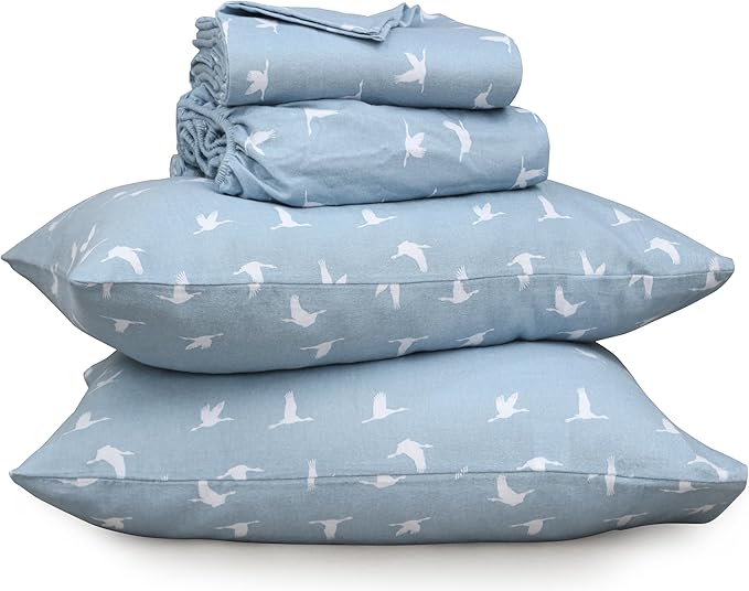 RUVANTI Flannel Sheets King Size - 100% Cotton Brushed King Bed Sheets Set - Deep Pockets 16 Inches - All Seasons Breathable & Extra Soft - Warm & Cozy, 4 Piece, We Fly
