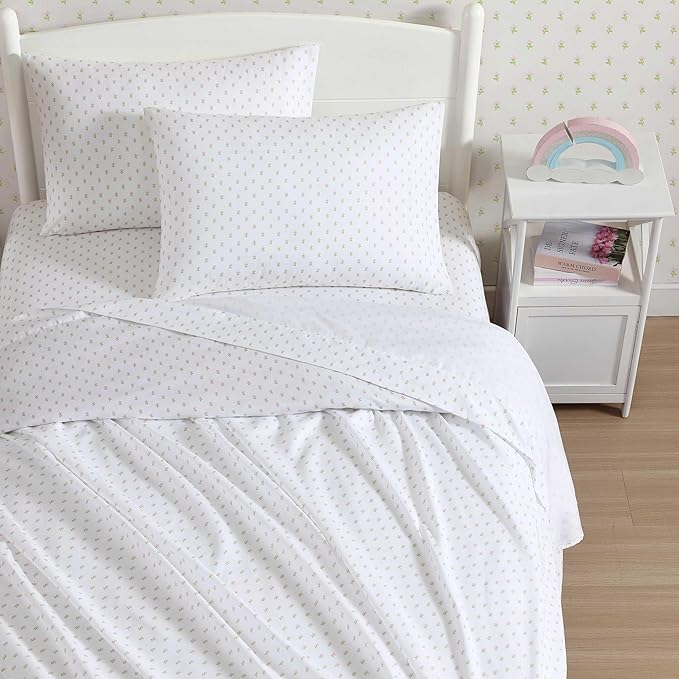 Laura Ashley Kids - Twin XL Sheet Set, Soft & Wrinkle-Resistant Toddler Bedding Set, Deep Pockets, Girl Bed Sheets with Matching Fitted Sheet & Pillowcase (Wood Violet Green)