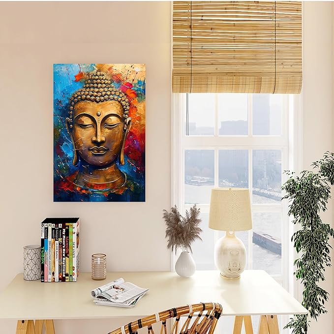 Golden Serenity Buddha Vintage Painting Wall Art Spirituality and Modern Art Wall Decor Adds Brilliance to Vibrant Home Decor 28x40in Wood Framed