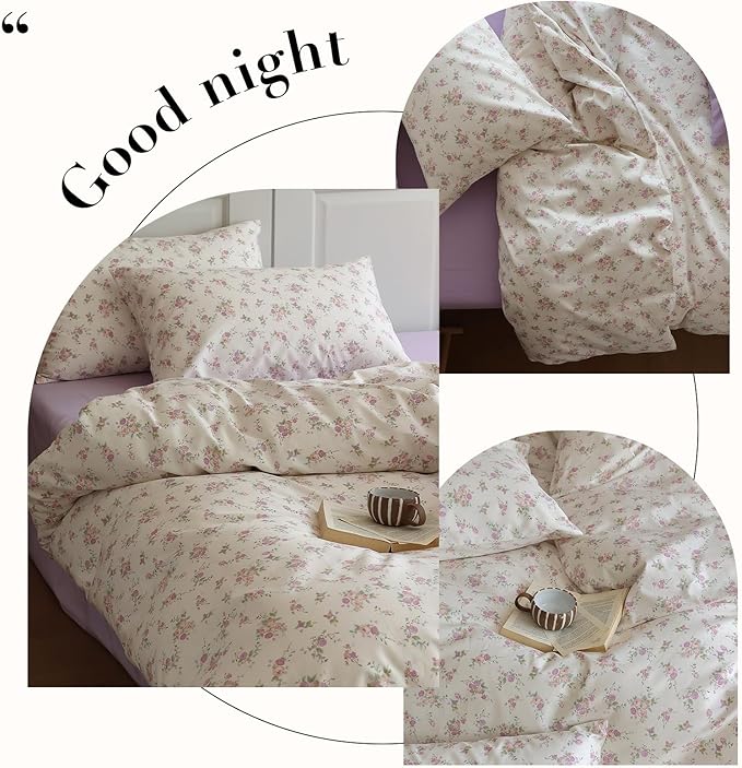 Rose Flower Duvet Cover Twin XL White Soft Cotton Comforter Cover Girls Pink Floral Bedding Set Vintage Country Style Flower Comforter Cover with 2 Pillowcases Cottagecore Floral Duvet Cover Set