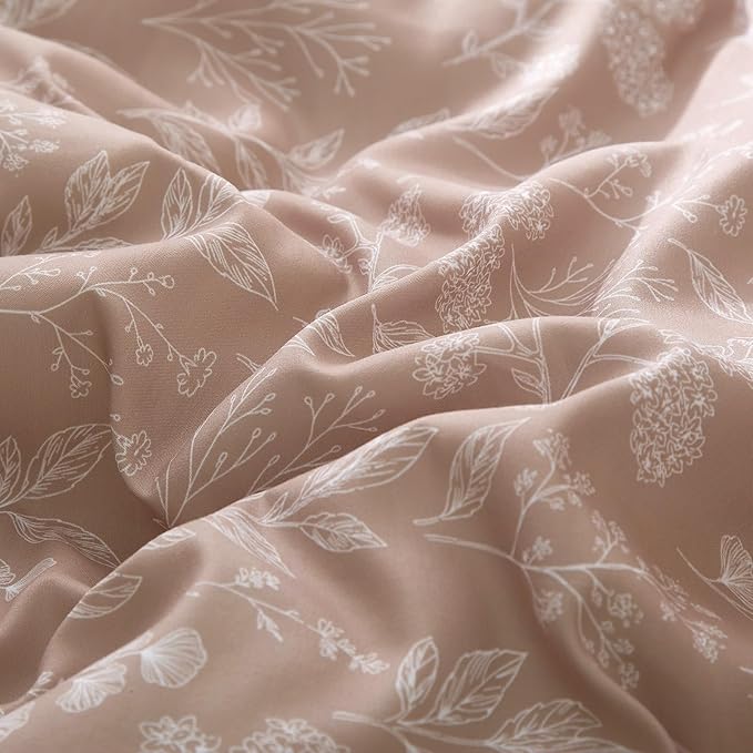 EAVD Vintage Style Garden Dust Pink Floral Duvet Cover King Soft Cotton Chic Cute Floral Bedding Set with 2 Pillowcases Reversible Botanical Duvet Cover with Zipper Closure