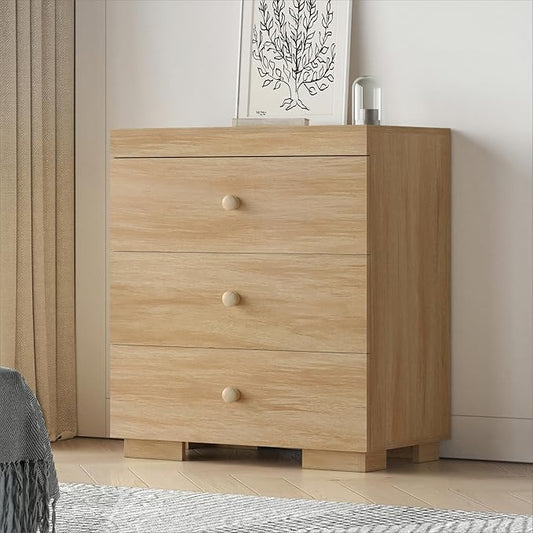 Dresser for Bedroom 3 Drawer Wood Dresser 26.6" Wide, Large Storage Chest of Drawers for Bedroom, Living Room, Hallway, Entryway, Modern TV Stand Drawer Organizer, Light Oak