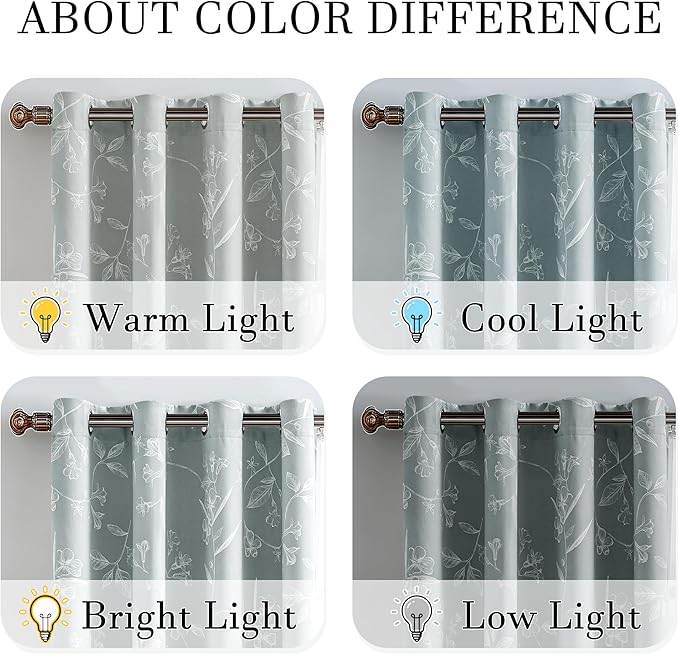ChrisDowa Grey 100% Blackout Floral Curtains 63 Inches Long 2 Panels for Bedroom Living Room White Flower Patterned Room Darkening Thermal Insulated Soundproof Grommet Window Treatments Drapes,52X63
