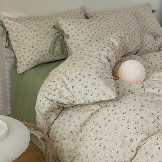 VM VOUGEMARKET Full Comforter Set-Green Comforter,Cute Floral Bedding Comforter Sets,3 Pieces,1 Soft Botanical Flowers Comforter with 2 Pillowcases-79 x90