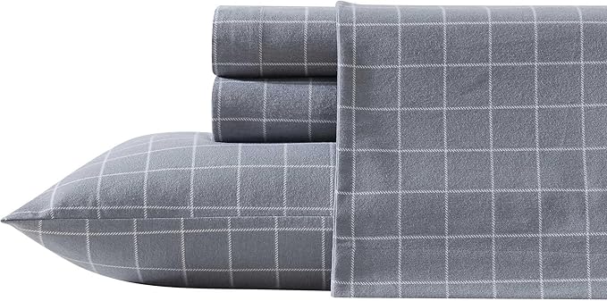 Eddie Bauer - Queen Bed Sheets, Cotton Flannel Bedding Set with Matching Pillowcases, Brushed for Extra Softness, Deep Pocket, Oeko-Tex Certified (Great Plains Plaid Grey)