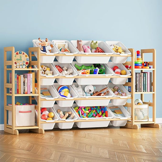 SpaceAid Toy Storage Organizer with 6 Shelves and 16 Bins, Toy Organizers Storage Bookshelf, Kids Bin Shelf Toys Box Bookcase for Bedroom Playroom Organization Room Decor, White