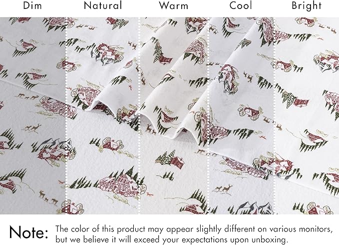 RUVANTI Flannel Sheets Full Size - 100% Cotton Double Brushed Bed Sheets Set, Deep Pockets 16 Inches, All Seasons Breathable & Extra Soft Full Sheets, Warm & Cozy, 4 Piece, Hilly Huts
