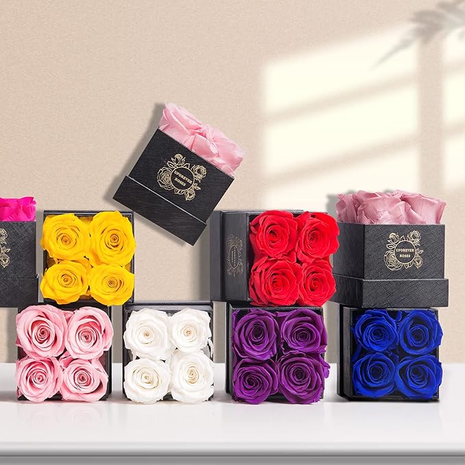 4-Piece Preserved Roses in a Box, Preserved Flowers, Roses Gift for Her, Buttermilk