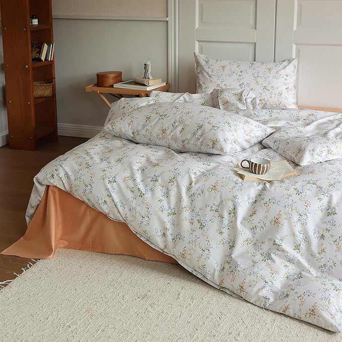 LifeTB Botanical Floral Duvet Cover Twin XL 3 Pieces Vibrant Flower Duvet Cover with Zipper Closure Girls Cottagecore Bedding Set Cotton Vintage Country Comforter Cover Boho Flower Bedding Set