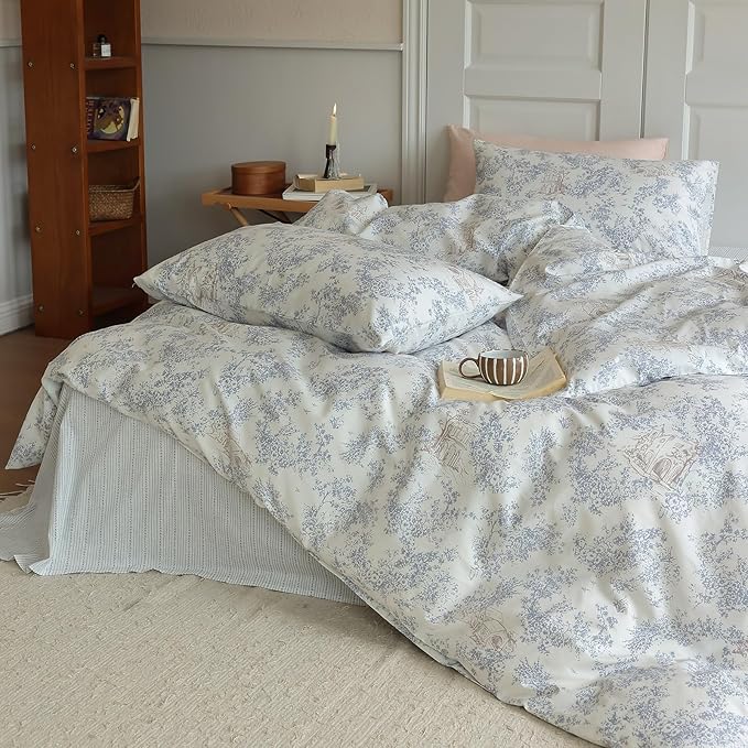 LifeTB Botanical Flower Duvet Cover Set King 3 Pieces Cotton Vintage Floral Bedding Set Farmhouse Boho Comforter Cover Cottagecore Bedding Set Country Style Cabin Floral Comforter Cover King Size
