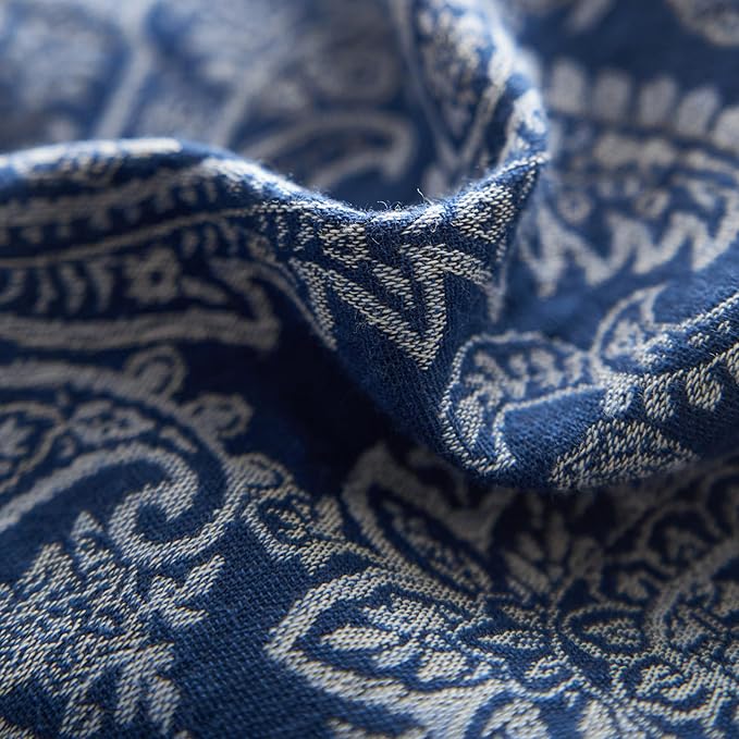 Vintage Navy Blue Duvet Cover Set King Paisley Print Duvet Cover Yarn-Dyed Cotton Jacquard Bedding Comforter Cover Boho Flower Paisley Bedding Set Farmhouse Style Breathable Duvet Cover for Men Women