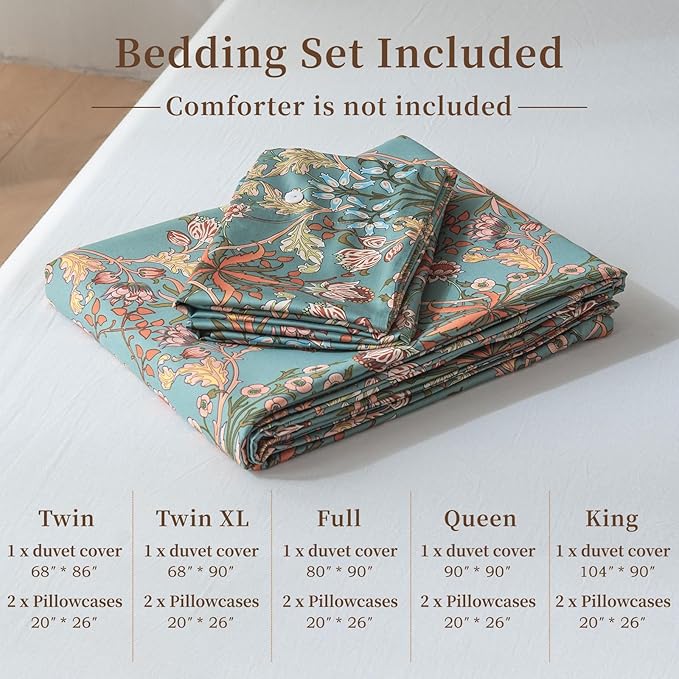 EAVD Vintage Style Floral Duvet Cover Twin Soft 100% Cotton Flower Bedding Set for Girls Women Reversible Chic Shabby Botanical Floral Comforter Cover with 2 Pillowcases Zipper
