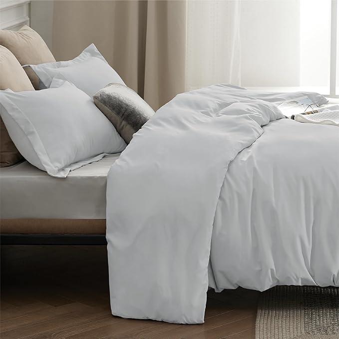 Bedsure Duvet Cover Full Size - Soft Double Brushed Bedding Set for Kids & Adults, Zipper Closure, 3 Pieces, Includes 1 Duvet Cover (80"x90") & 2 Pillow Shams, NO Comforter, Silver Grey