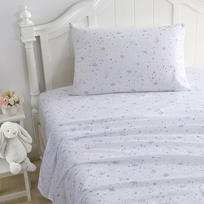 Laura Ashley Kids - Full Sheets, Soft Wrinkle-Resistant Toddler Bedding Set, Fun & Whimsical Bedroom Decor, Ideal Girl Room Essentials (Dancing Stars Purple, Full)