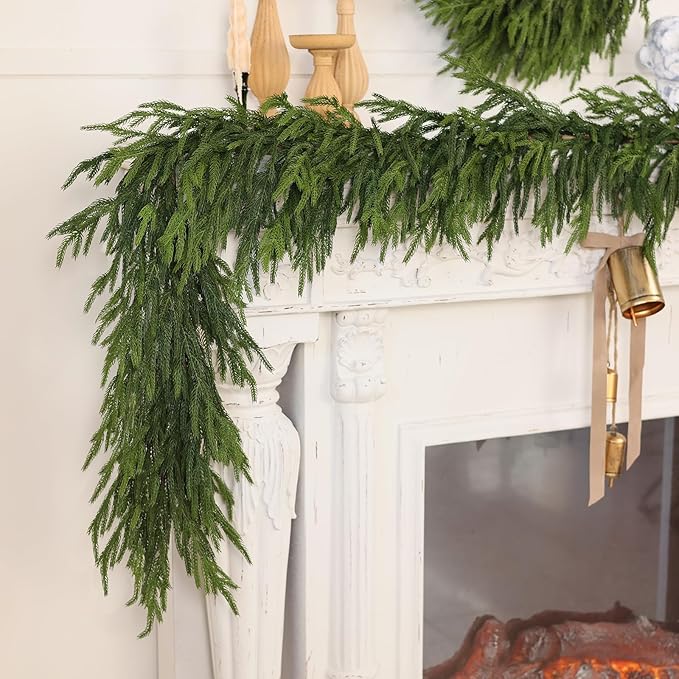 5FT Real Touch Norfolk Pine Garland - Artificial Christmas Garland Fake Green Faux Pine Needles Garland for Table Fireplace Mantle Holiday Home Indoor Outdoor Decor (1PCS)