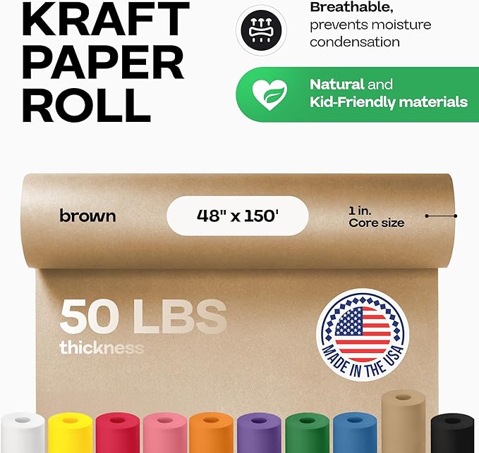 Brown Kraft Paper Roll 48" x 1800" (150 feet) - USA-Made Thick Brown Wrapping Paper 50lb Thickness for Packing, Moving, Shipping, Crafts/Arts - 100% Recycled Natural Craft Material by IDL Packaging