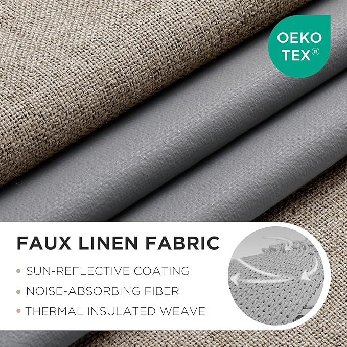 Joydeco Blackout Curtains 72 Inches Long 2 Panels Burg, Room Darkening Curtains for Bedroom, 100% Black Out Textured Thermal Drapes Privacy Protection 2 Panels Set(W52 x L72 Inch, Linen)