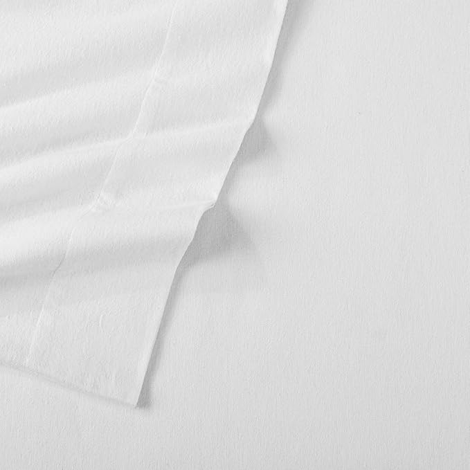 Market & Place 100% Cotton Queen Flannel Sheet Set | 4 Piece Deep Pocket Solid Cozy Winter Bed Sheets | Double Brushed for Extra Softness & Comfort | Chalet Collection (Queen, White)