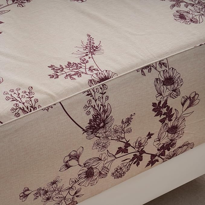 Zusbest California King Sheet Sets 100% Percale Cotton Red Floral Bed Sheet, Brushed Extra Softness, Breathable Toile Flannel Like Sheets Shabby Vintage Flower Print Deep Pocket Sheets 17.5'' 4 Pcs