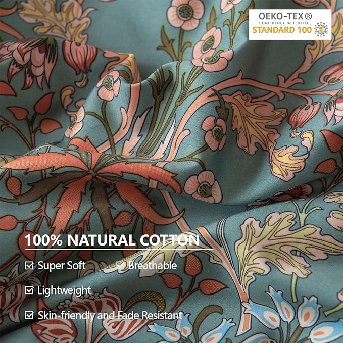 EAVD Vintage Style Garden Flower Duvet Cover Twin XL Soft Cotton Boho Flower Bedding Set with 2 Pillowcases Chic Shabby Botanical Comforter Cover with Zipper Closure