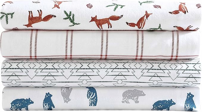 Eddie Bauer - Flannel Sheets Twin XL Size, Anti-Pilling & Wrinkle Resistant Cotton, Touchably Soft for All-Season Comfort - Bed Sheets with Matching Pillowcase & Fitted Sheet (Westridge Plaid Orange)