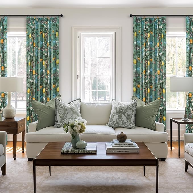 90 Inches Long Curtains 2 Panels for Living Room Botanical Hummingbird Luxury Whimsical Floral Printed Pinch Pleated Drapes for Bedroom Thermal Insulated Window Curtains Sage Green