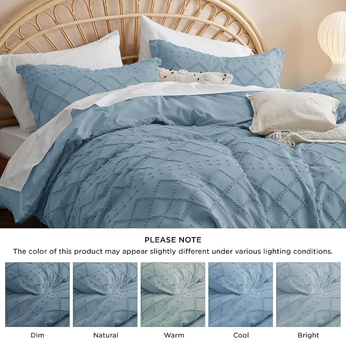 Bedsure Boho Twin Duvet Cover Size - Mineral Blue Breathable & Soft Boho Bedding, Machine Washable Comforter Cover for All Seasons, Includes 1 Duvet Cover 68"x90" with 1 Pillow Sham & Zipper Closure