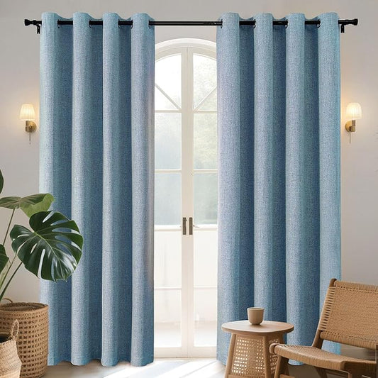 Joydeco Blackout Curtains 90 Inches Long 2 Panels Burg, Room Darkening Curtains for Bedroom, 100% Black Out Textured Thermal Drapes Privacy Protection 2 Panels Set(W52 x L90 Inch, Sky Blue)