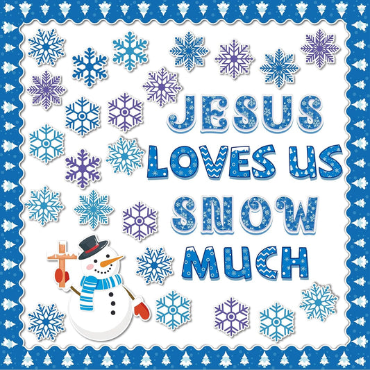Skiennix Winter Bulletin Board Decoration Set - Snowflakes & Snowman Paper Cutouts | Christmas Classroom & Church Decor