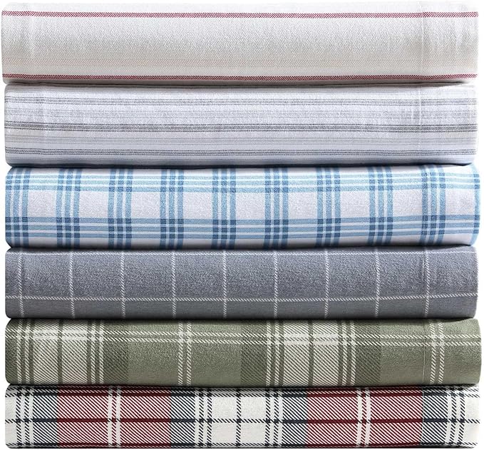 Eddie Bauer - Twin Bed Sheets, Cotton Flannel Bedding Set with Matching Pillowcase, Brushed for Extra Softness, Deep Pocket, Oeko-Tex Certified (Cooper Falls Red)