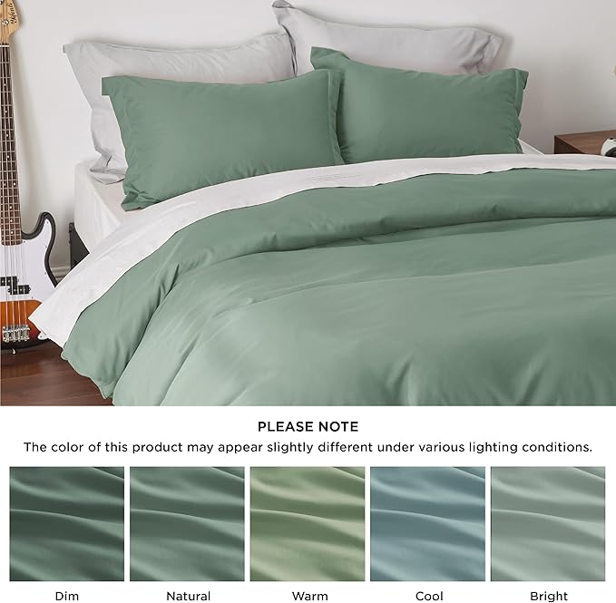 Bedsure Duvet Cover Full Size - Soft Double Brushed Bedding Set for Kids & Adults, Zipper Closure, 3 Pieces, Includes 1 Duvet Cover (80"x90") & 2 Pillow Shams, NO Comforter, Sage Green