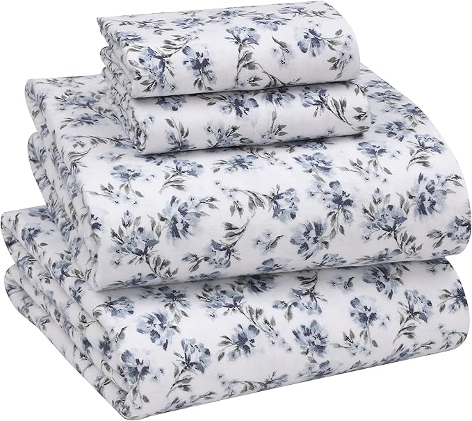 RUVANTI Flannel Sheets Queen Size - 100% Cotton Double Brushed Bed Sheets, Deep Pockets 16 Inches Queen Sheet Set, All Seasons Breathable & Extra Soft - Warm & Cozy, 4 Piece, Perri Me