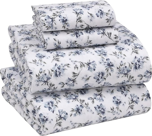 RUVANTI Flannel Sheets Full Size - 100% Cotton Double Brushed Bed Sheets Set, Deep Pockets 16 Inches, All Seasons Breathable & Extra Soft Full Sheets, Warm & Cozy, 4 Piece, Perri Me